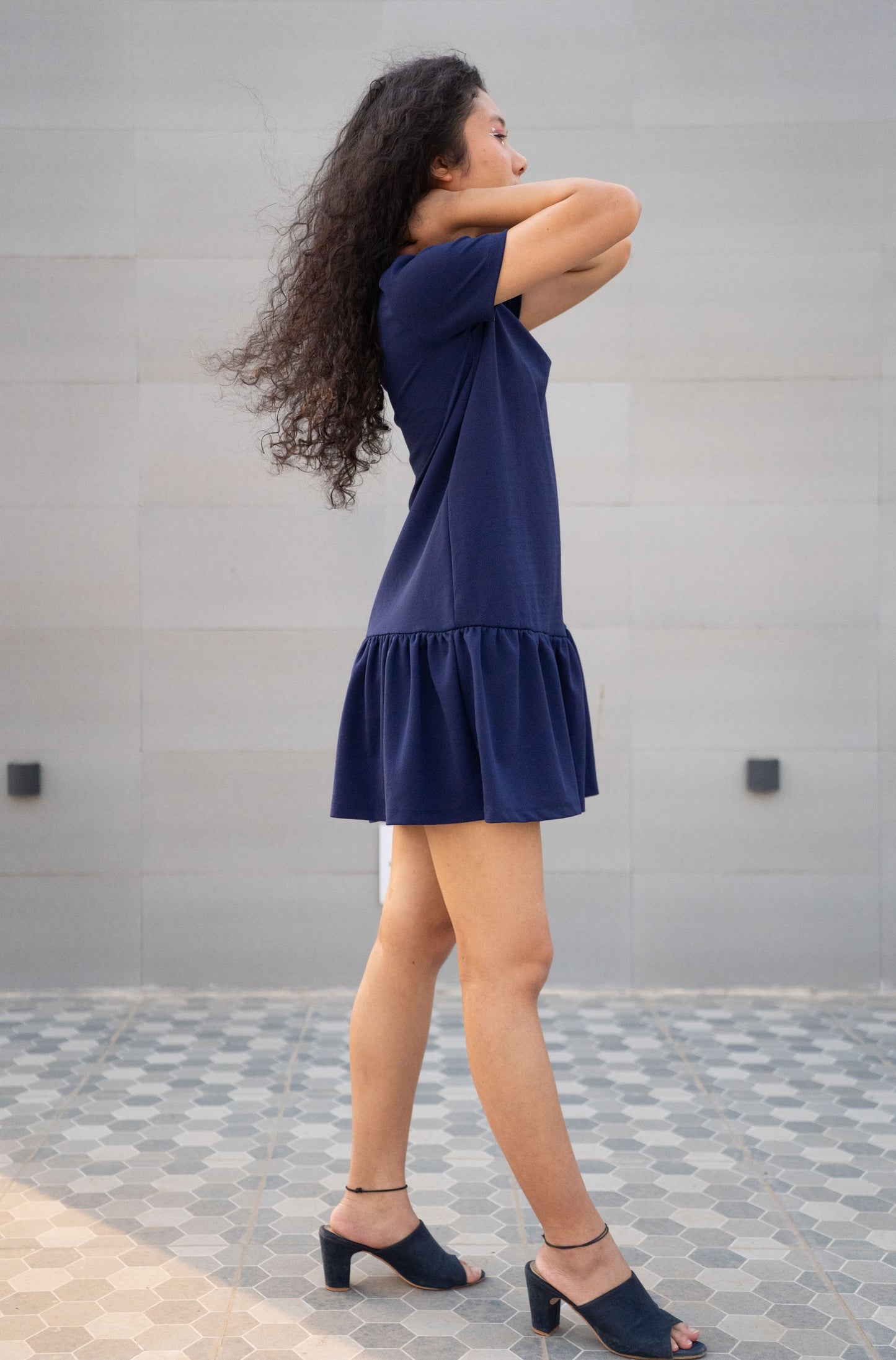 Royal Blue A line Dress with Ruffled hem