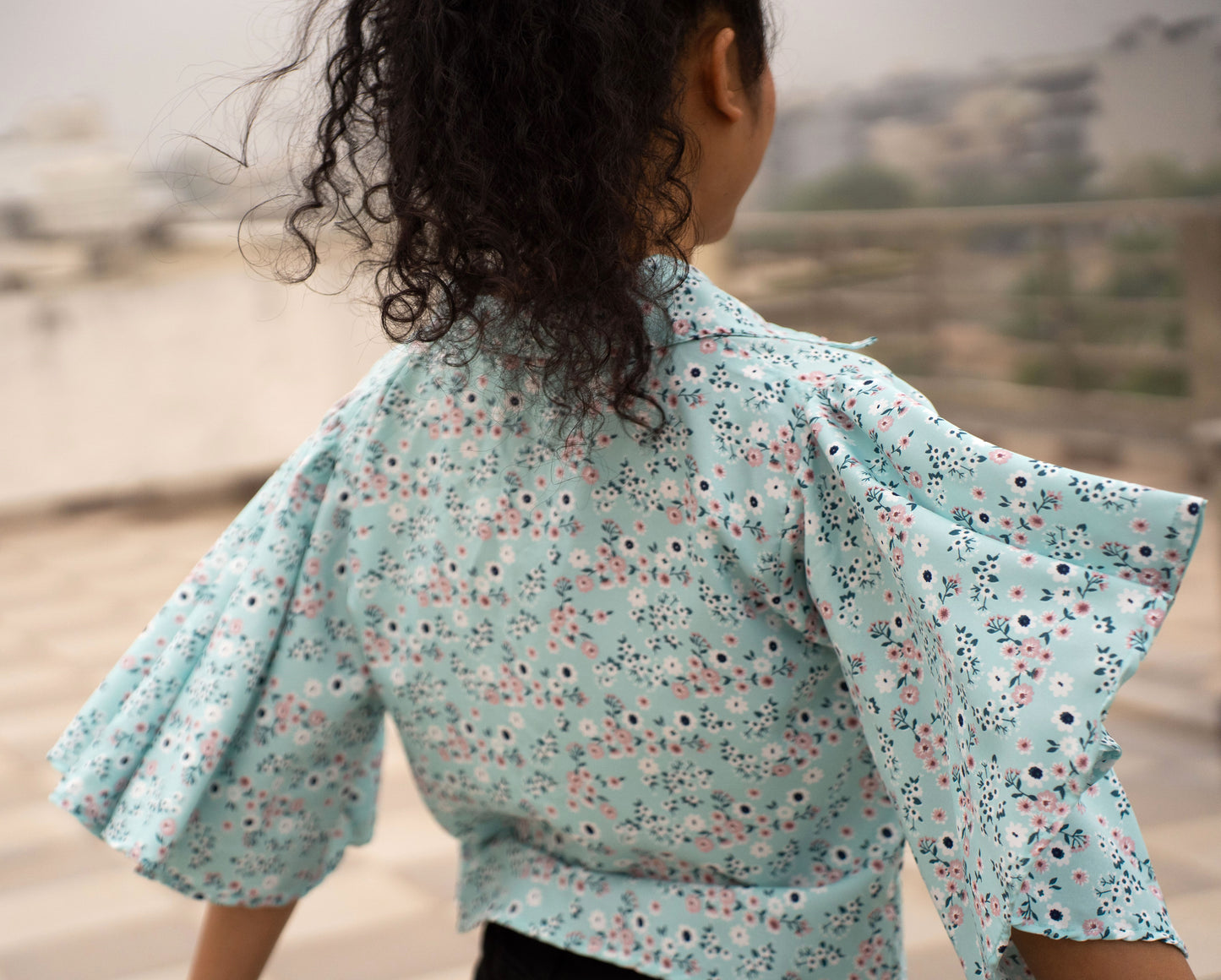 Floral Print Top with Flared Sleeves