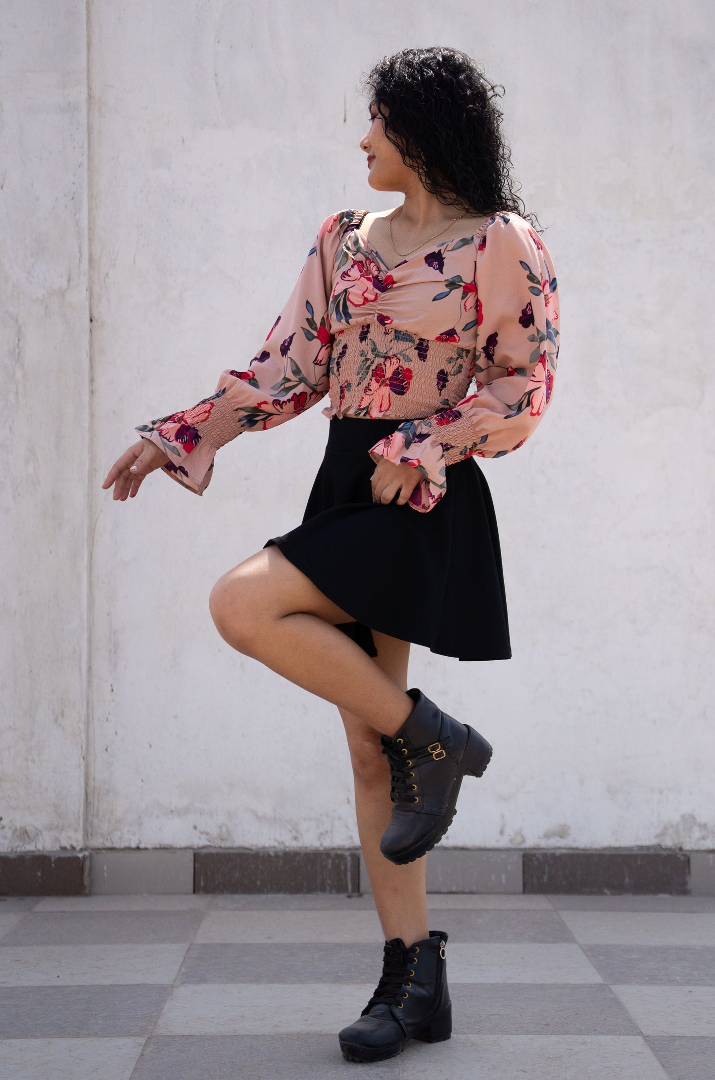 Floral Top with Puff Sleeves