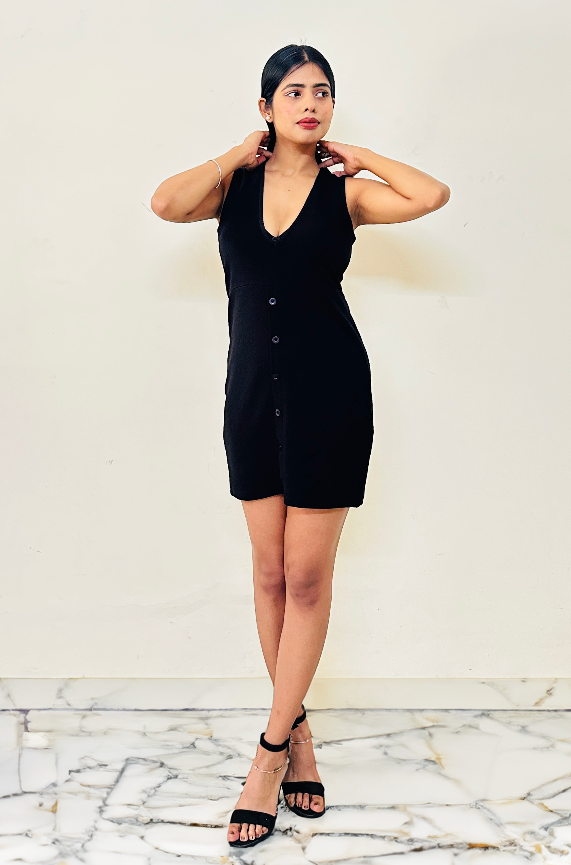 Deep Neck Black Bodycon Dress