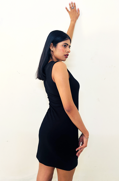 Deep Neck Black Bodycon Dress
