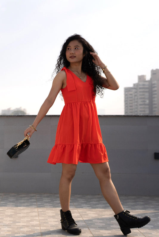 Orange Fit & Flare Dress