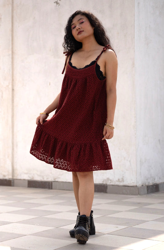 Wine Red A-Line Dress
