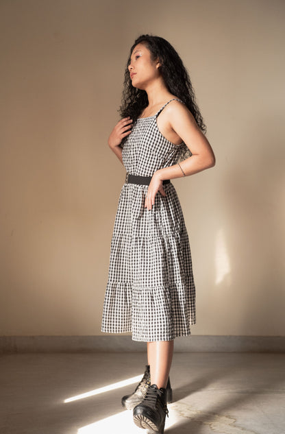 Check Print Fit & Flare Dress (with belt)