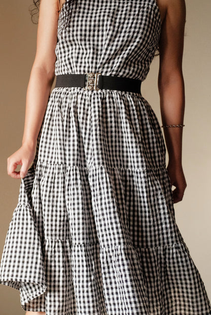 Check Print Fit & Flare Dress (with belt)