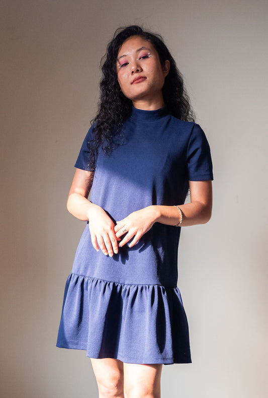 Royal Blue A line Dress with Ruffled hem