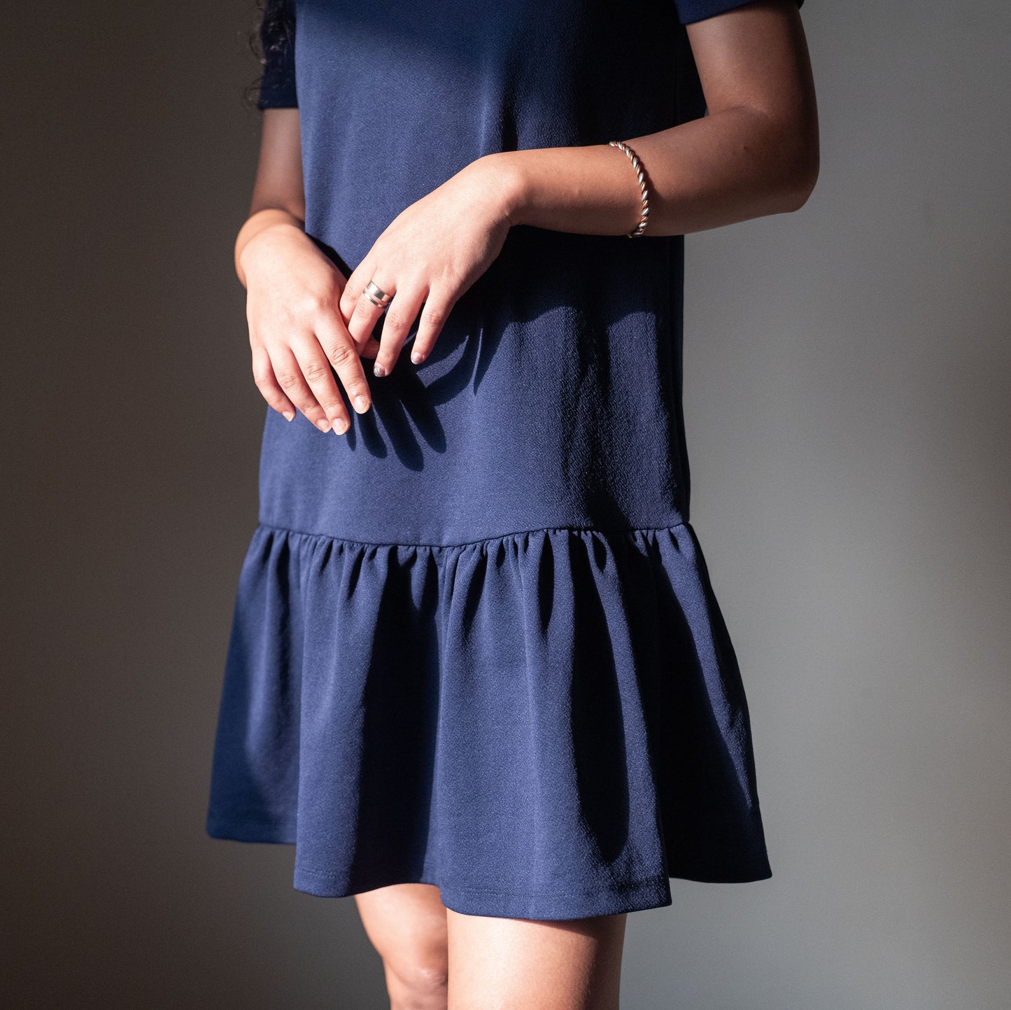 Royal Blue A line Dress with Ruffled hem