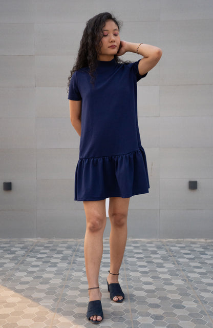 Royal Blue A line Dress with Ruffled hem