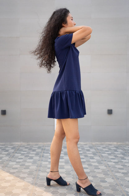 Royal Blue A line Dress with Ruffled hem