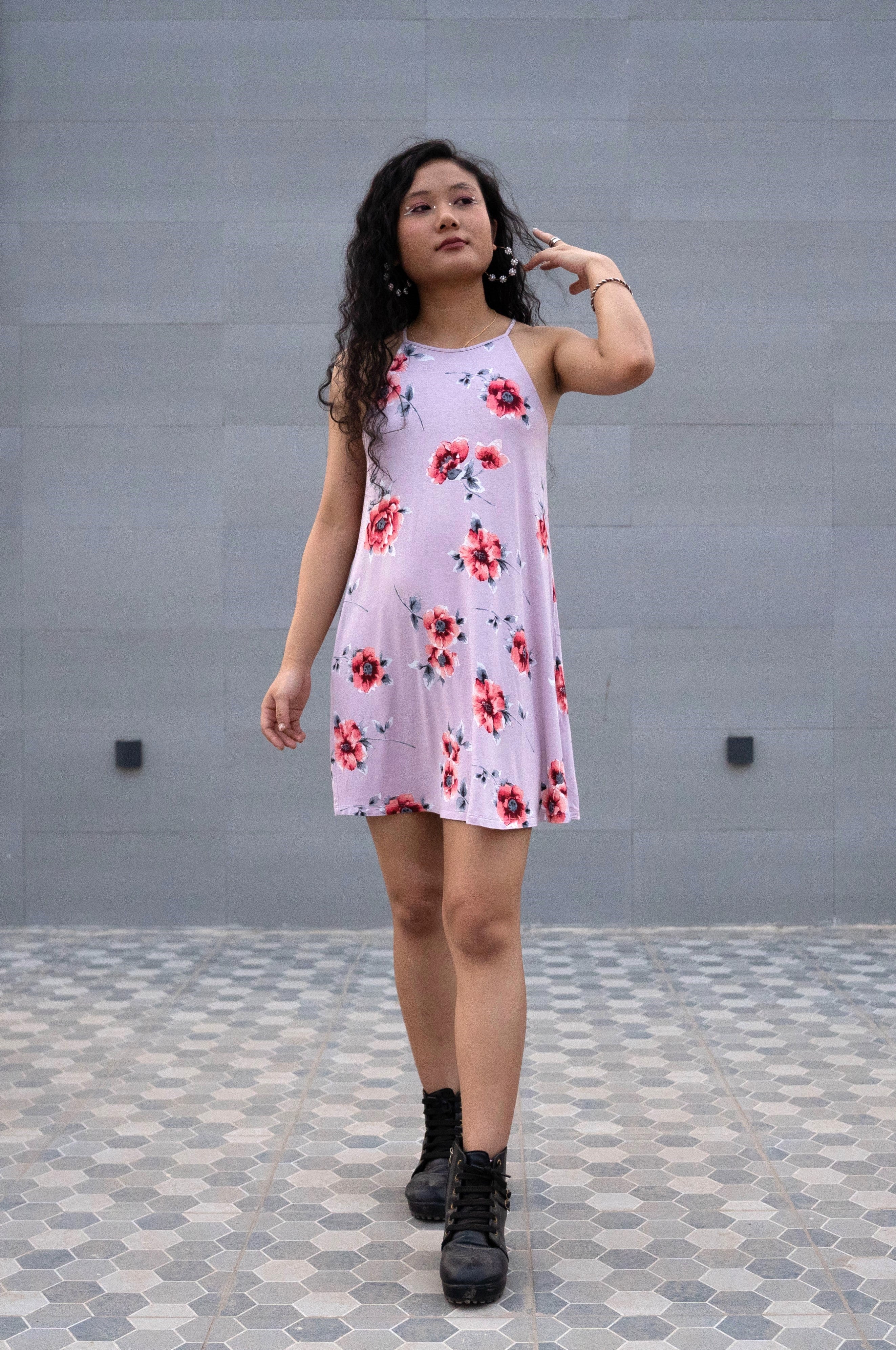 Floral A-line Dress (Lavendar)