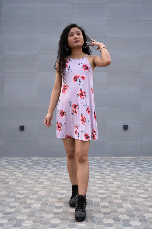 Floral A-line Dress (Lavendar)