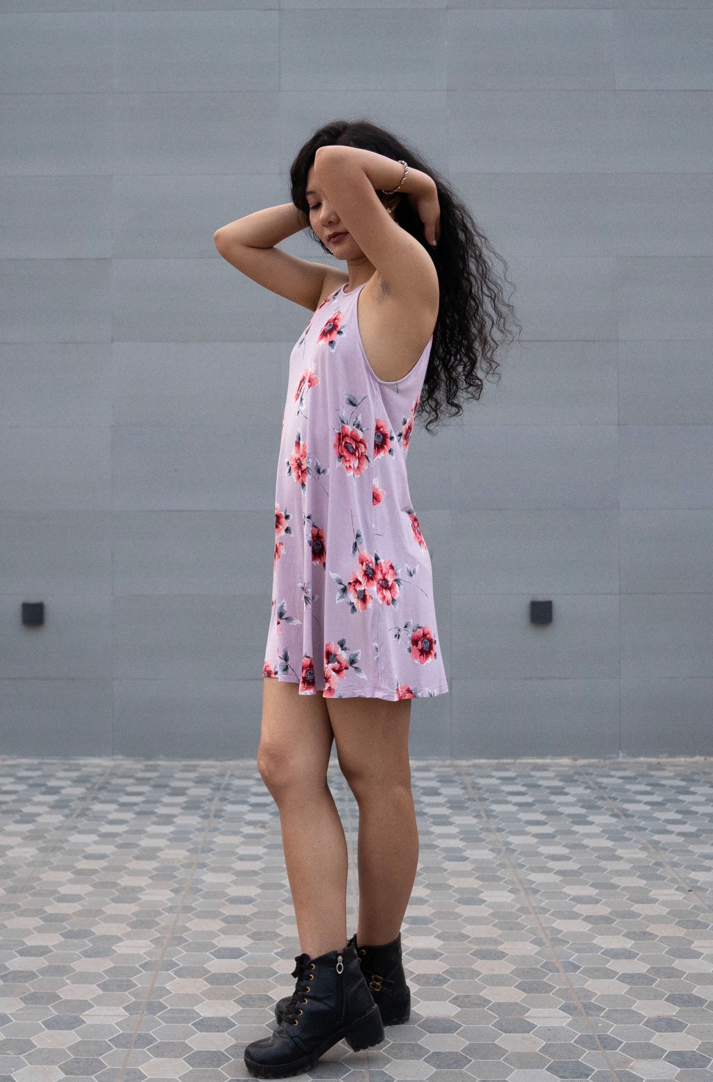 Floral A-line Dress (Lavendar)