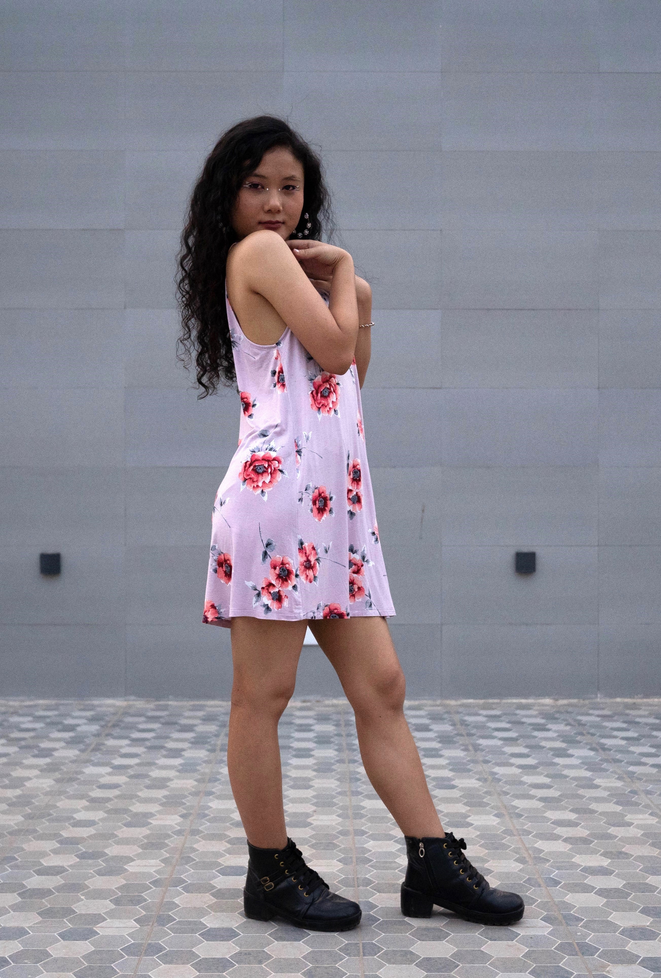 Floral A-line Dress (Lavendar)