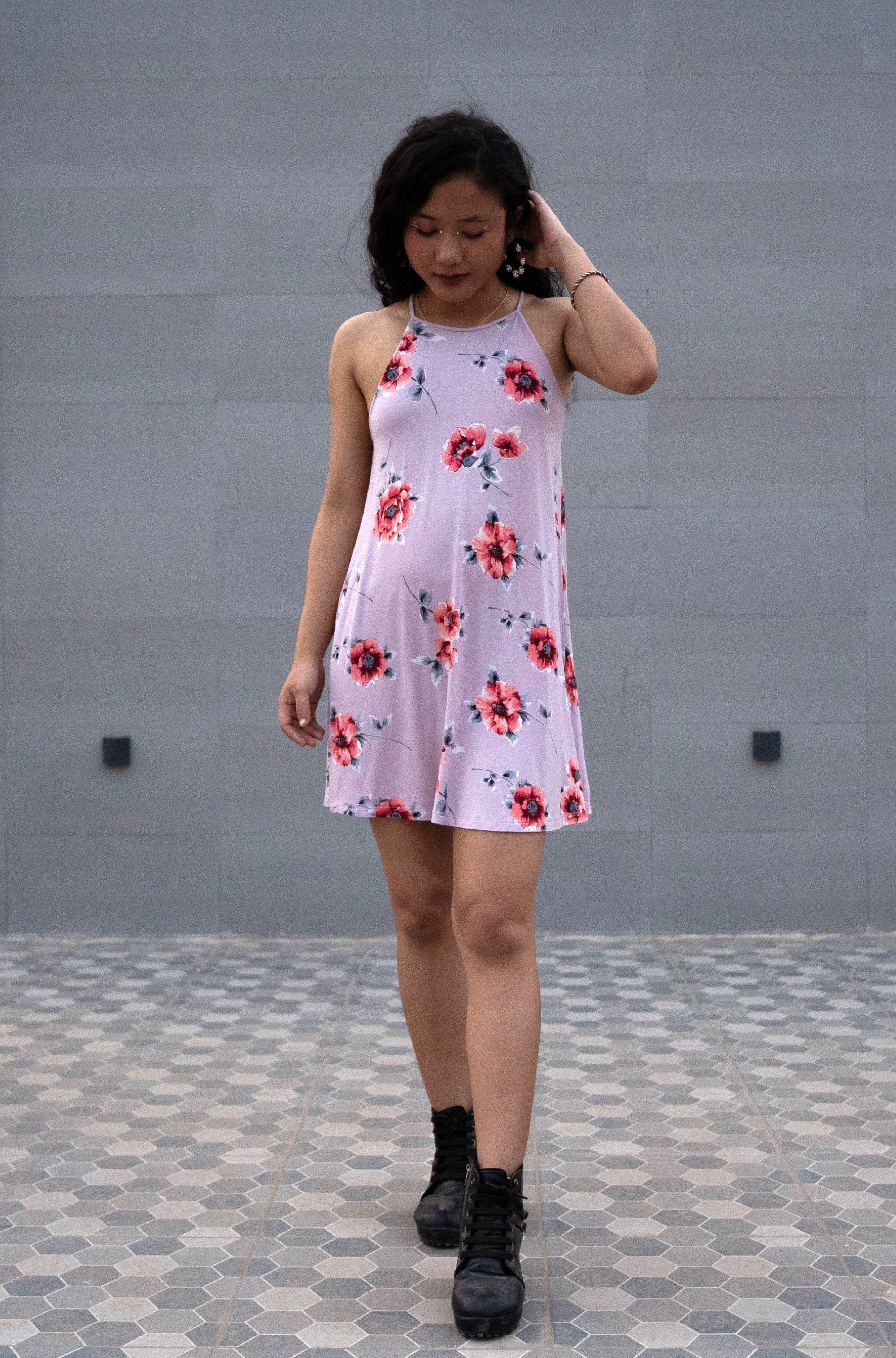 Floral A-line Dress (Lavendar)