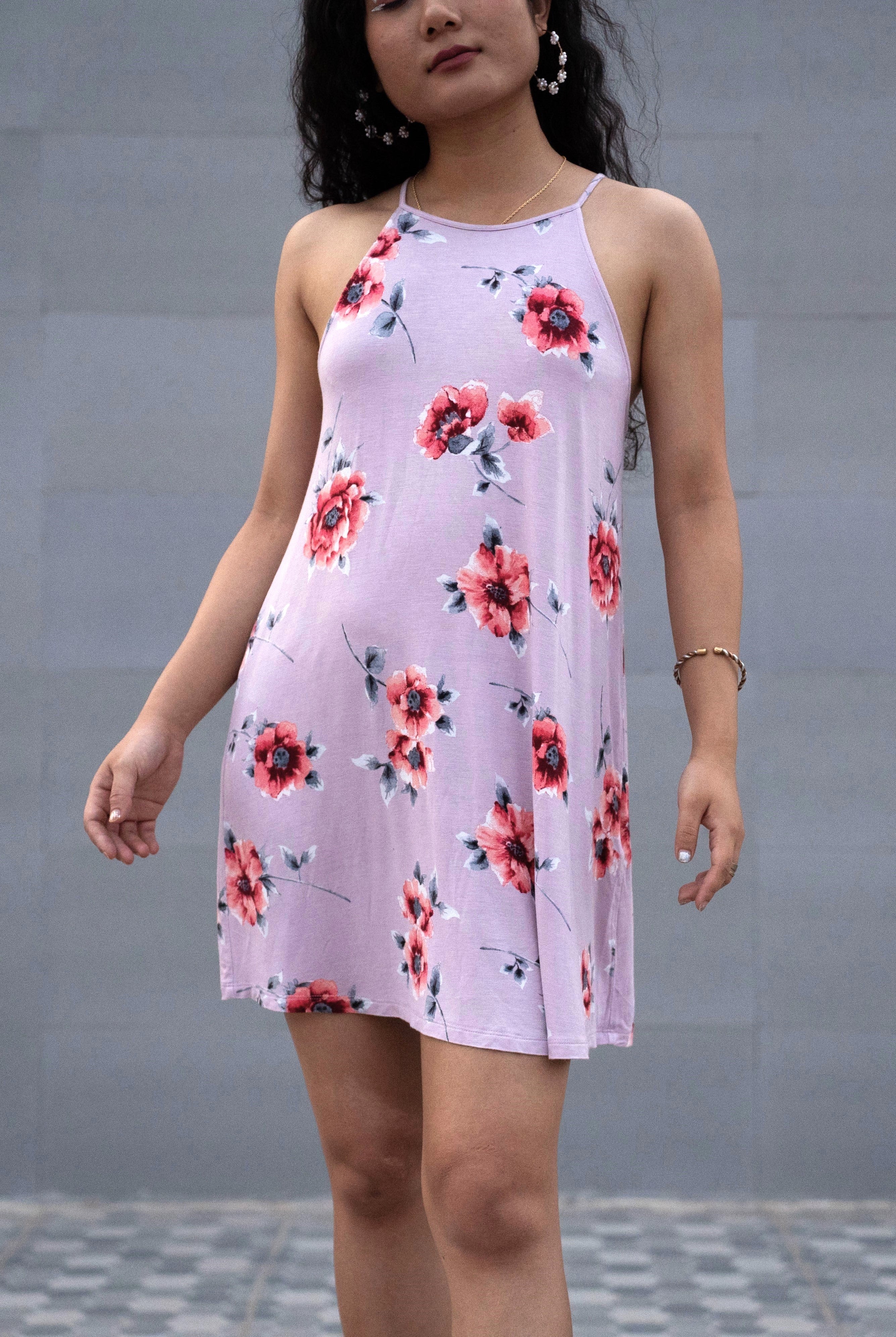 Floral A-line Dress (Lavendar)