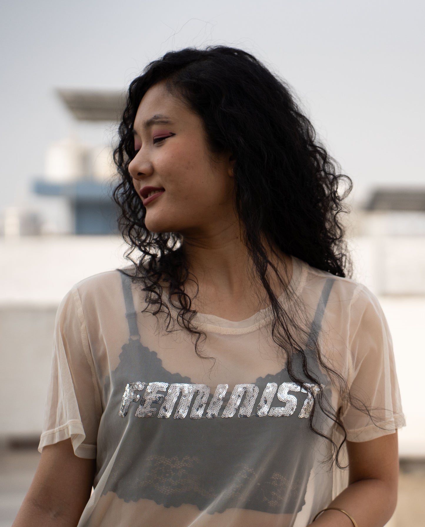 Sequin Detail Mesh Top