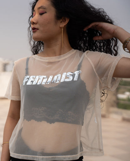 Sequin Detail Mesh Top