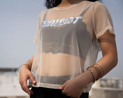 Sequin Detail Mesh Top