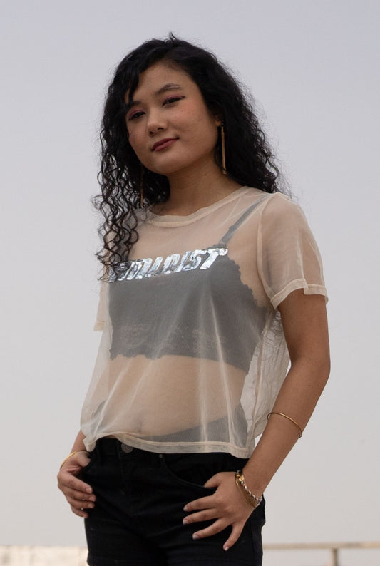 Sequin Detail Mesh Top