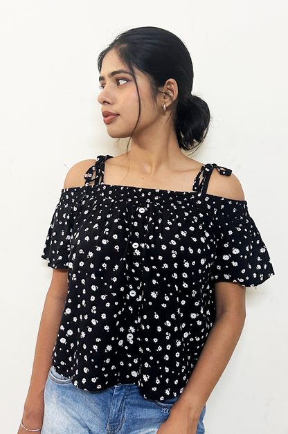 Black Printed off shoulder top