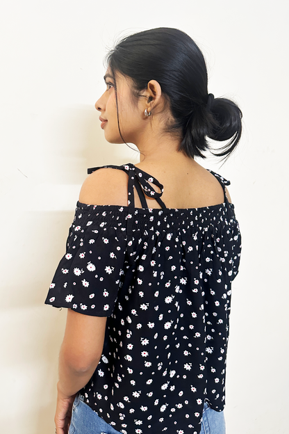 Black Printed off shoulder top