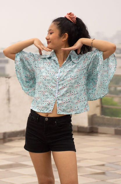 Floral Print Top with Flared Sleeves