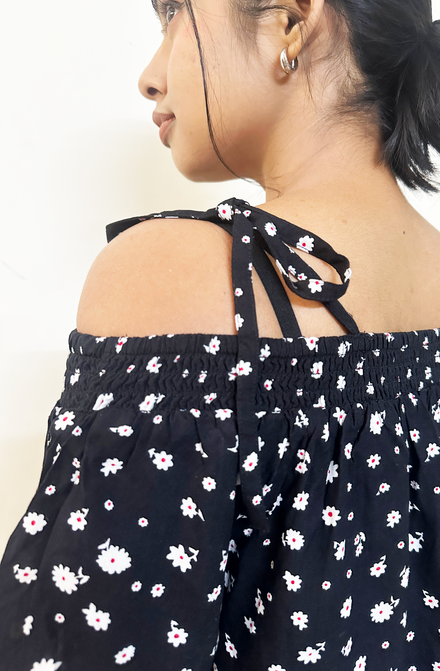Black Printed off shoulder top