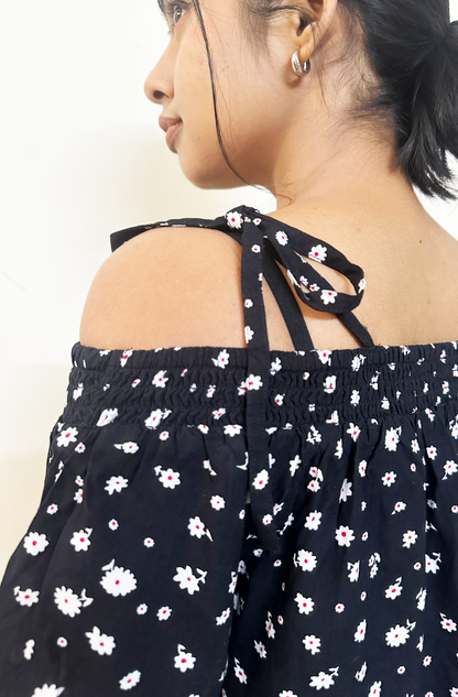 Black Printed off shoulder top