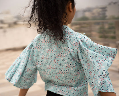 Floral Print Top with Flared Sleeves