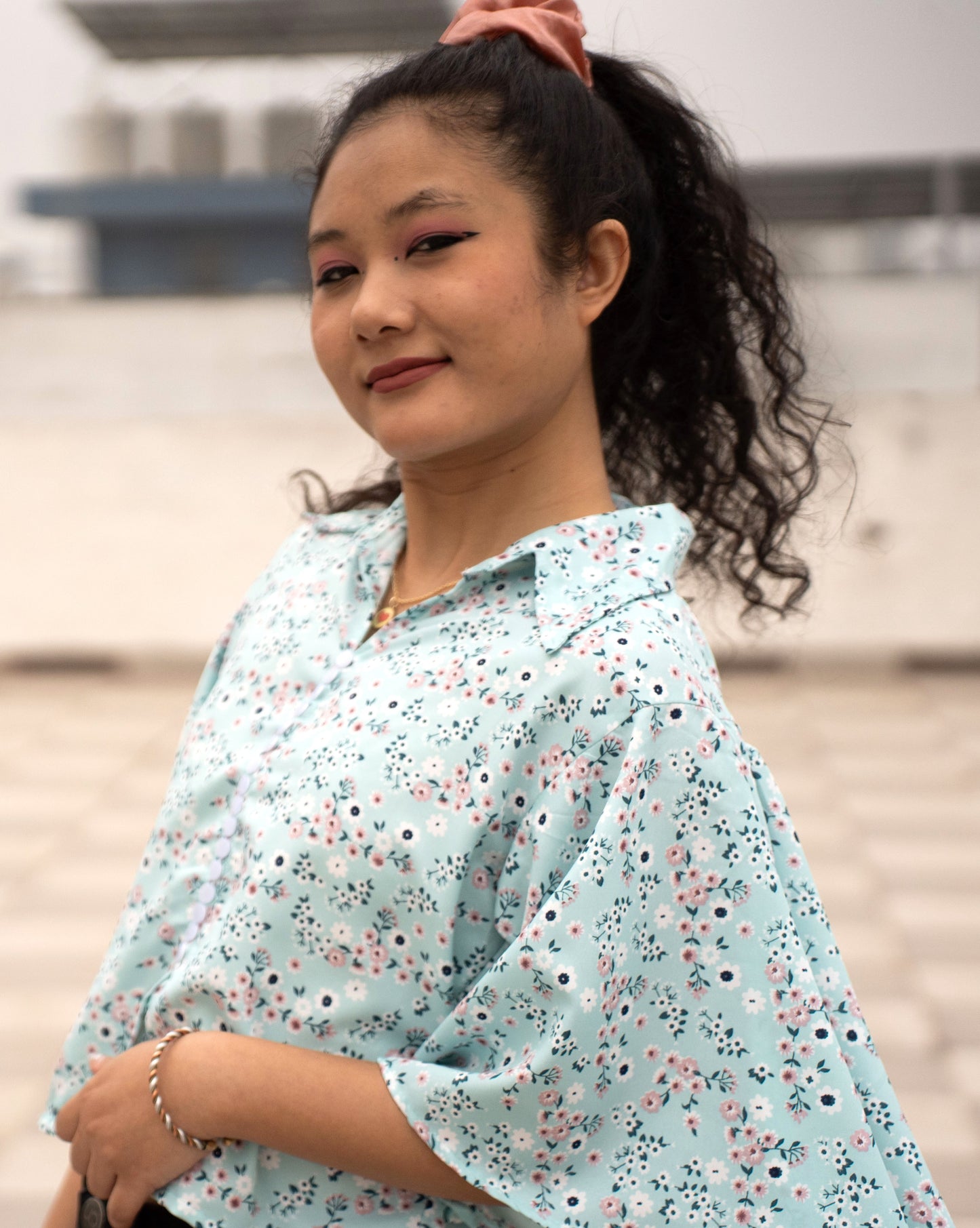 Floral Print Top with Flared Sleeves