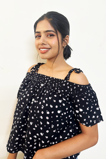 Black Printed off shoulder top