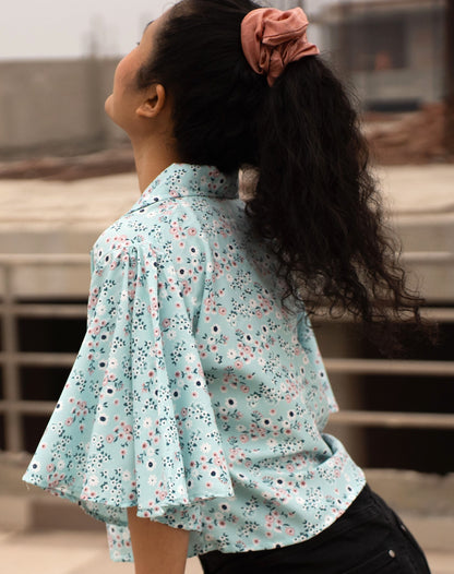 Floral Print Top with Flared Sleeves