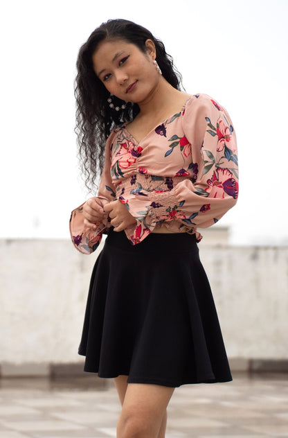 Floral Top with Puff Sleeves