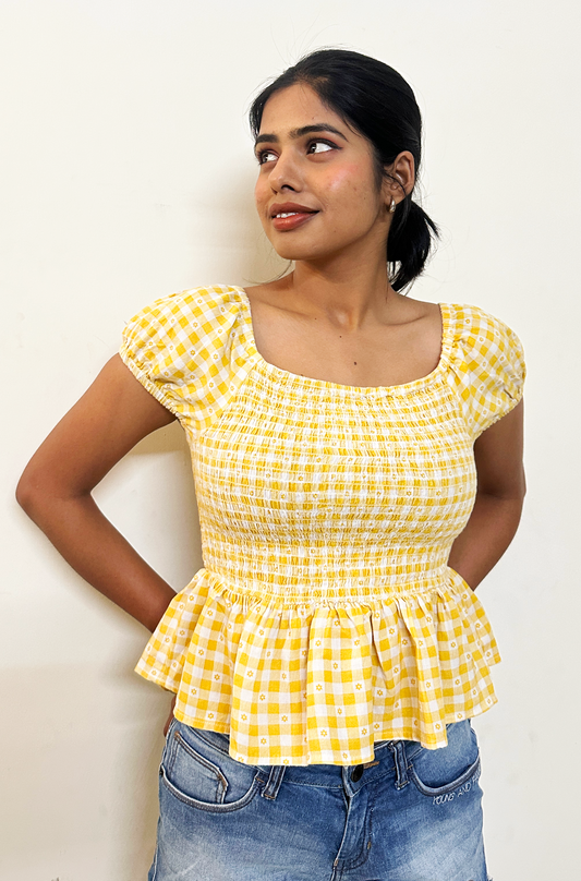 Smocked yellow Printed top