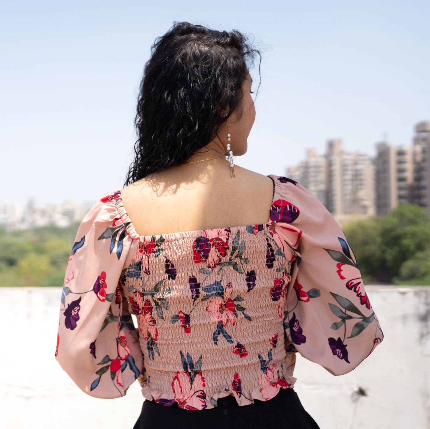 Floral Top with Puff Sleeves