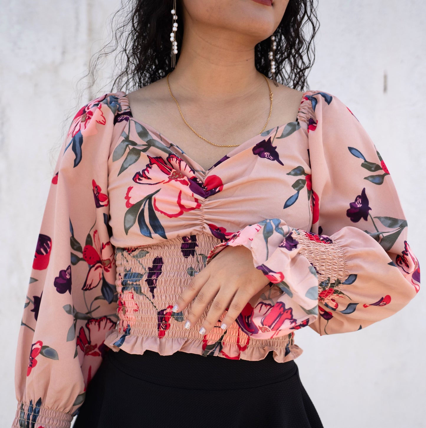 Floral Top with Puff Sleeves