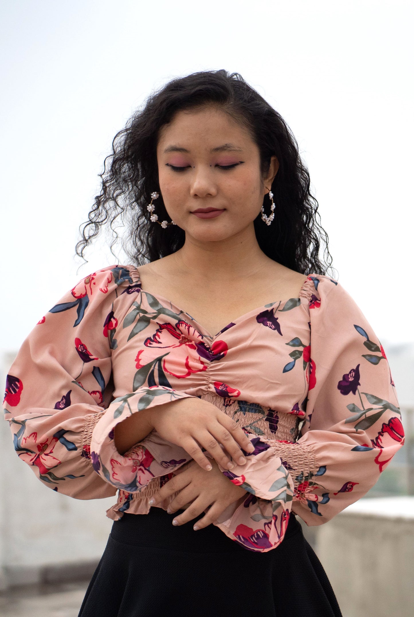 Floral Top with Puff Sleeves