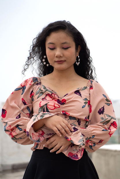 Floral Top with Puff Sleeves