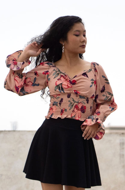 Floral Top with Puff Sleeves